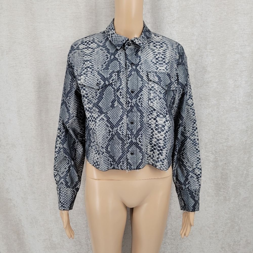 Etica Drew Olive Snakeskin Animal Print Cropped Boxy Jacket NWT Women's Small